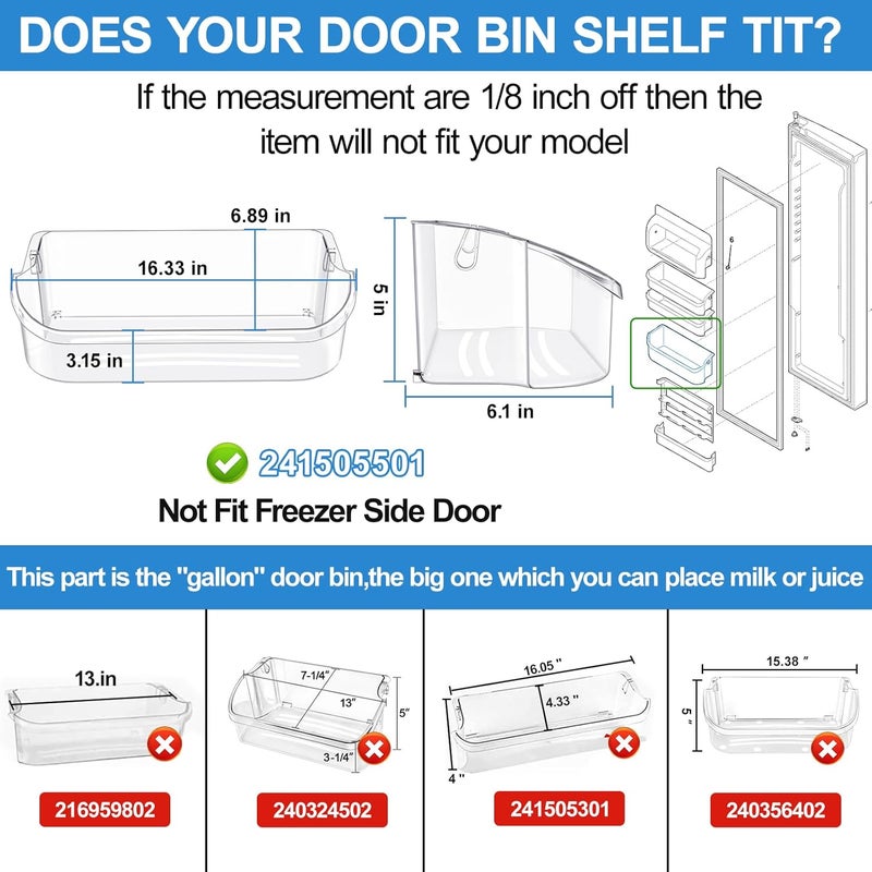 Alvar UPGRADED 241505501 Refrigerator Door Bin Compatible with Frigidaire Door Shelf Replacement Parts 241505503 FFSC2323TSA FFSC2323TS0 LFSC2324VF6 FGSC2335TFB FGSC2335TF0 LGHK2336TF0 LGHC2342LE Door Bin - Image 3